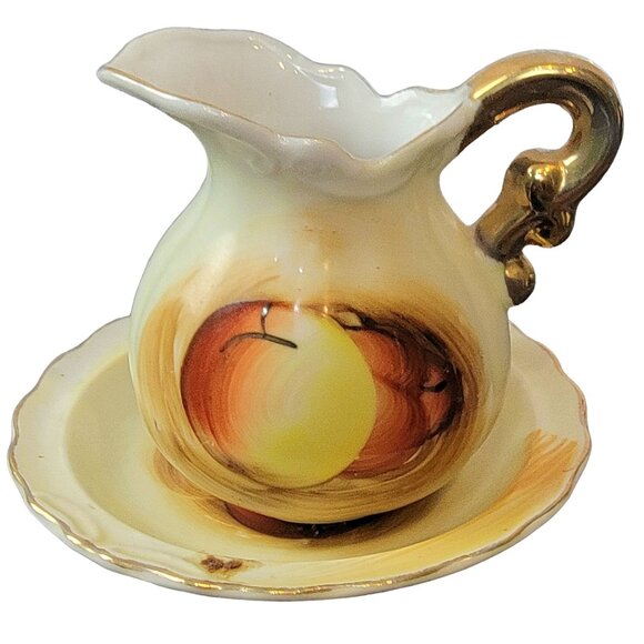 Artmark Vintage 60s Pitcher & Bowl Set Peach Gold Fruit Japan Porcelain Home mcm - Picture 1 of 15